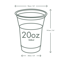 Copo plástico ecológico PLA 20oz / 600 ml 1000 unidades