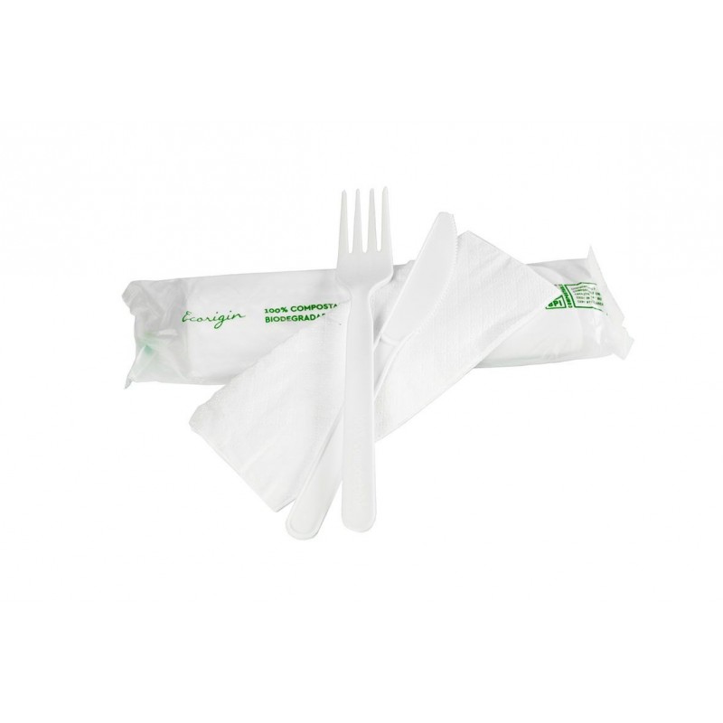 Set Cubiertos Tenedor, Cuchillo y Servilleta CPLA, 500 Unidades