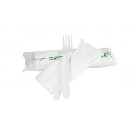 Set Cubiertos Tenedor, Cuchillo y Servilleta CPLA, 500 Unidades