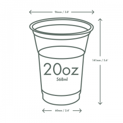 Vaso de plástico ecológico PLA 20oz / 600 ml 1000 unidades