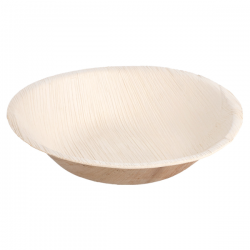 Tigela descartável de folha de palmeira. 16,5 x 3,5 cm. 100 unidades.