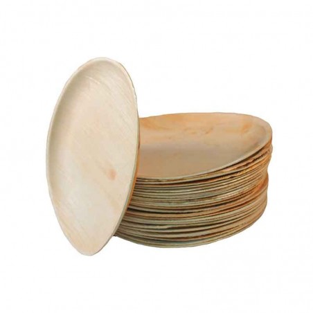 Plato redondo de hoja de palma 26 cm 100 unidades de platos redondos Desechable, compostable y biodegradable.
